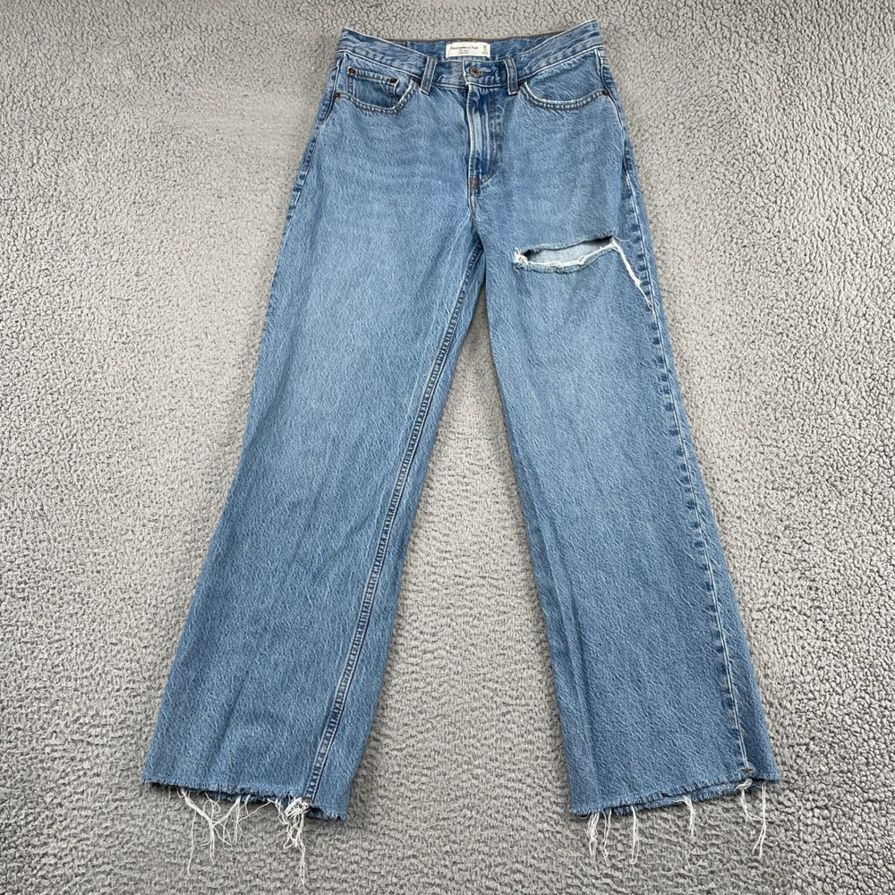 Abercrombie & Fitch Jeans Women 26/2S Blue The Loose High Rise Distressed Frayed